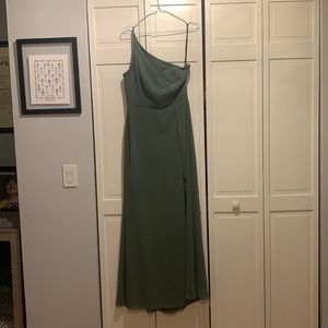 one shoulder green dress
